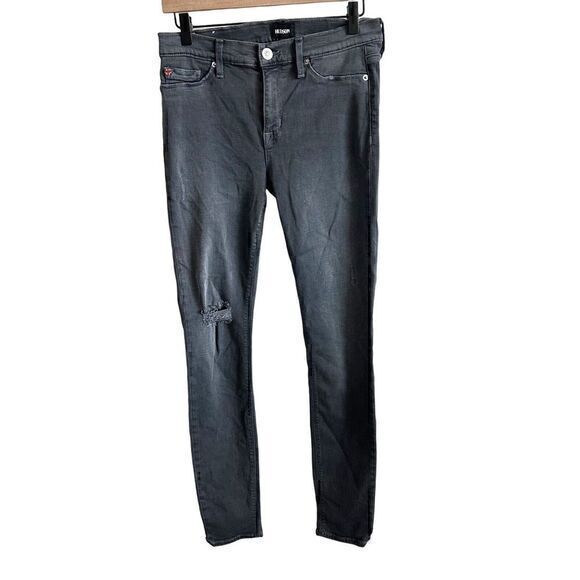 Hudson Jeans Denim - Hudson Nico Midrise Super Skinny Jeans Dark Gray Black Size‎ 28